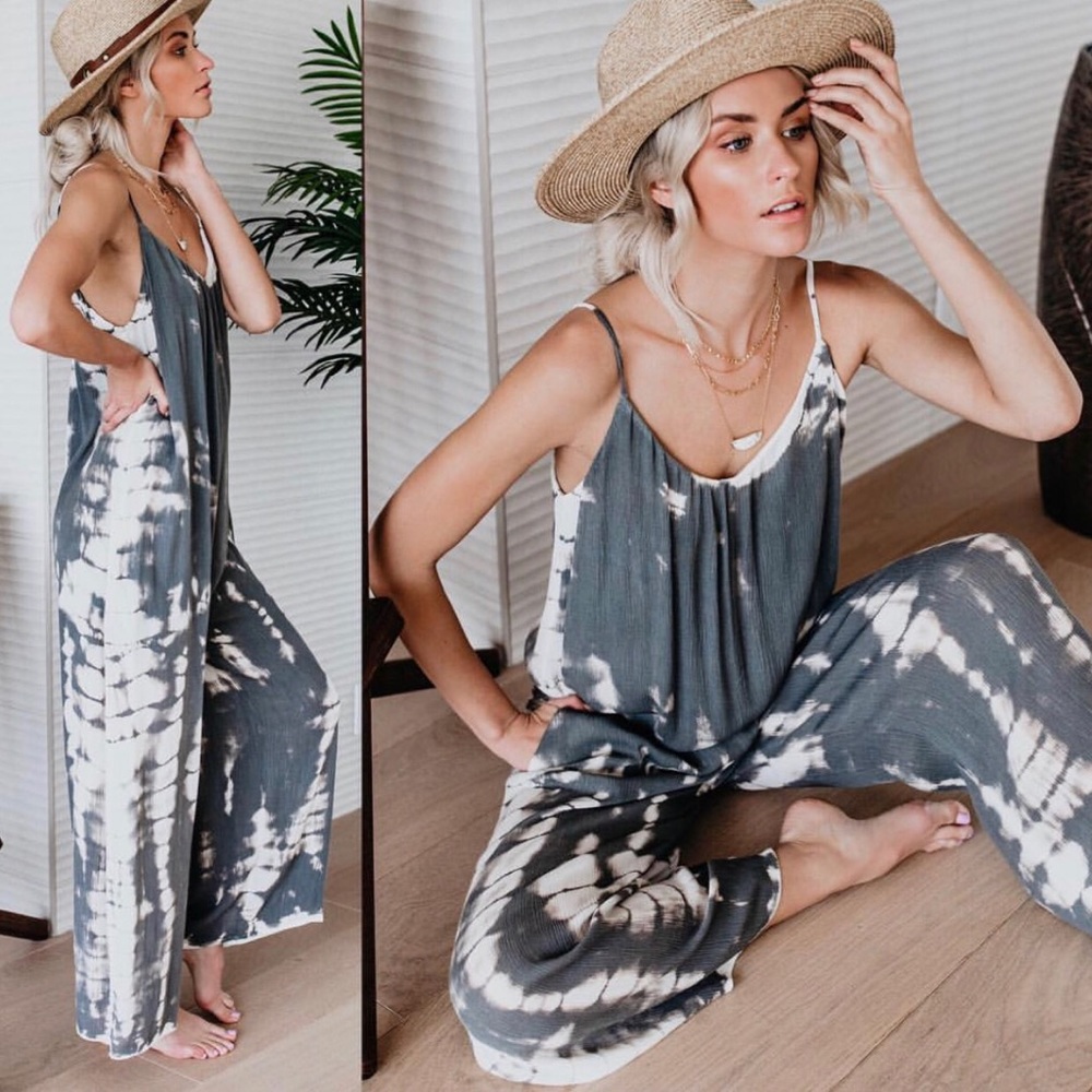 Vici La Jolla Pocketed Tie Dye Jumpsuit NEW